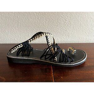 The Original Braided Sandal Women's Sz Sm 5-6 Black Rope Toe Ring Leather Sole